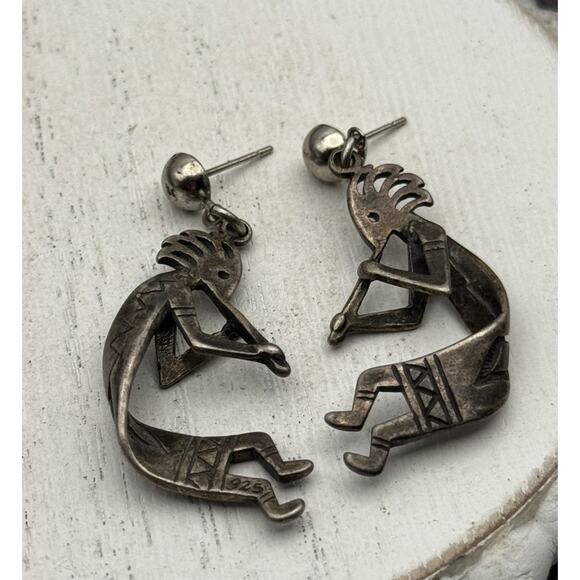 Sterling Silver 925 Southwest Kokopelli Dangle Earrings 7.85 G / 1.5 In - Picture 2 of 4